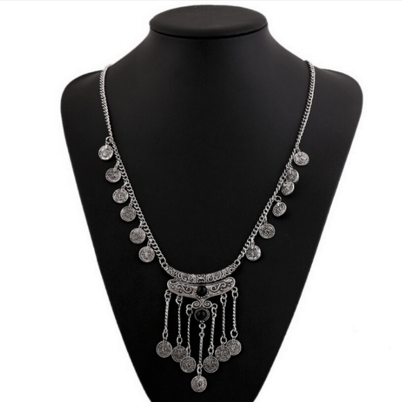 Boho Retro Necklace Faux Coin Tassel - Picture 3 of 5